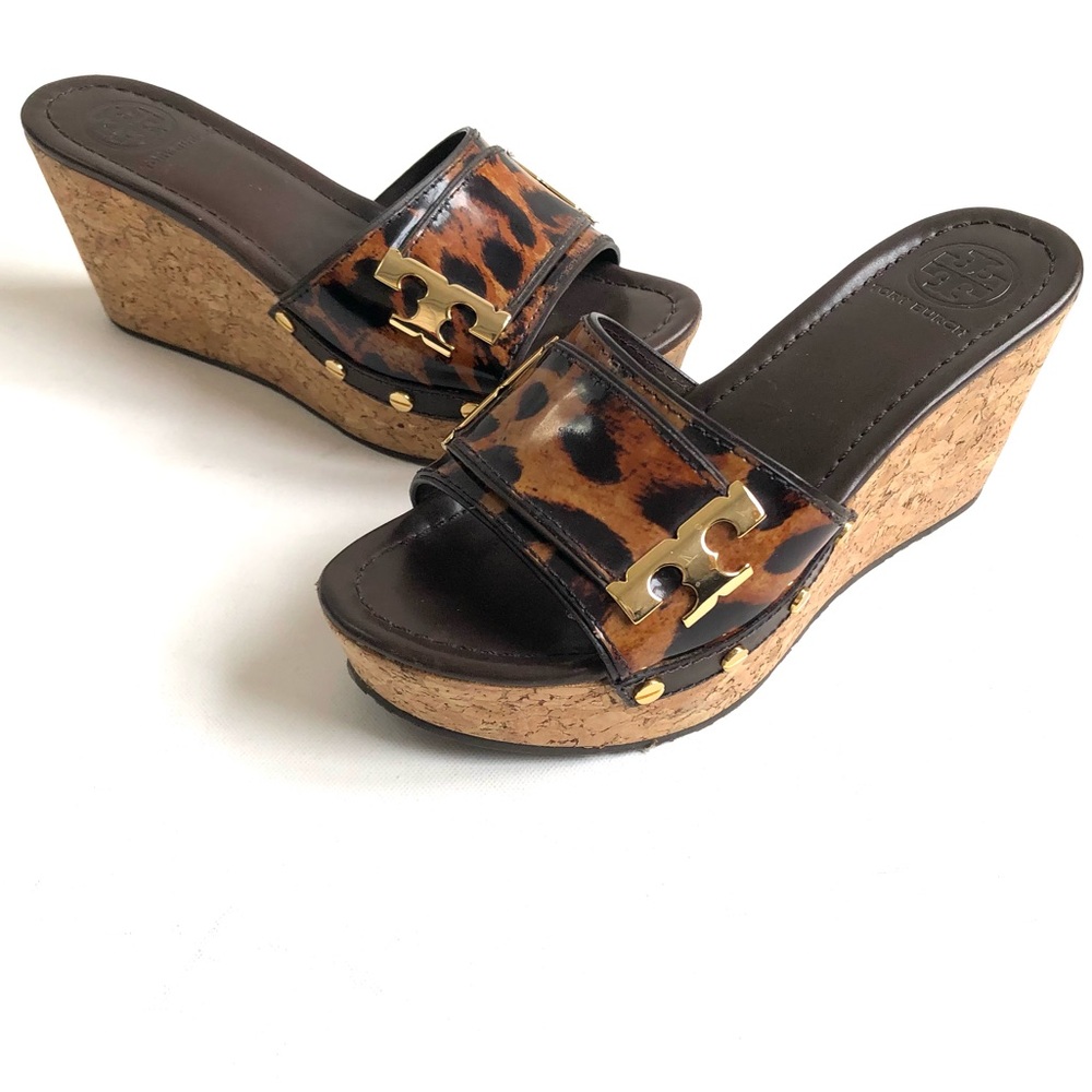 Tory Burch Pamela Cork Slide Wedge in Leopard